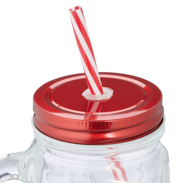 Relaxdays Set of 8 Drinking Glasses with Lids - Red