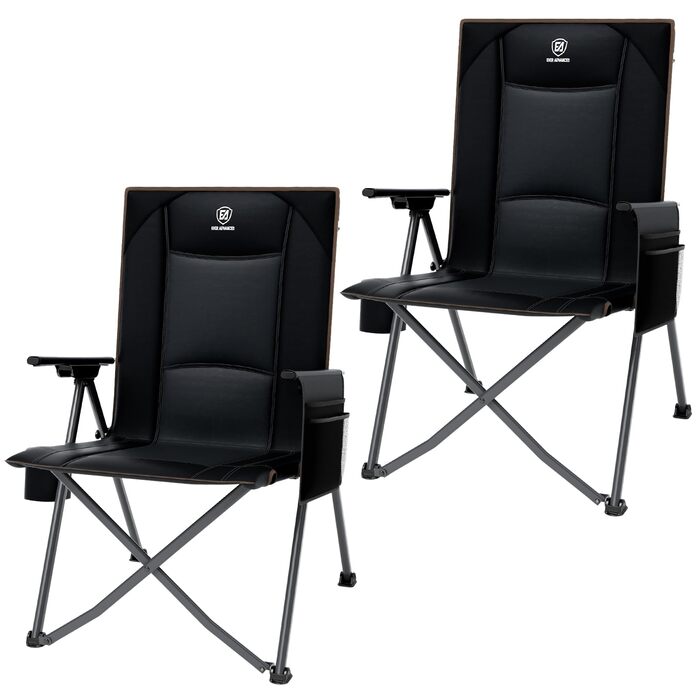 Крісло кемпінгове розкладне EVER ADVANCED з регульованою спинкою (4 положення), 160 кг, 2 шт. Чорне. З бічними кишенями та підсклянником, для кемпінгу, риболовлі, саду, балкону