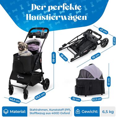 Візок для собак до 10 кг, прогулянковий для маленьких собак та котів, складаний, рожевий