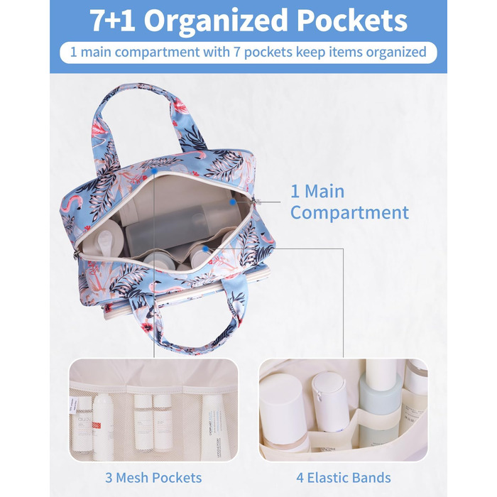 Косметичка для жінок велика, культиваторський мішечок, велика сумка для косметики, чоловіча сумка для туалету, велика сумка для макіяжу (Бежевий фламінго) (Y-aqua Flamingo)