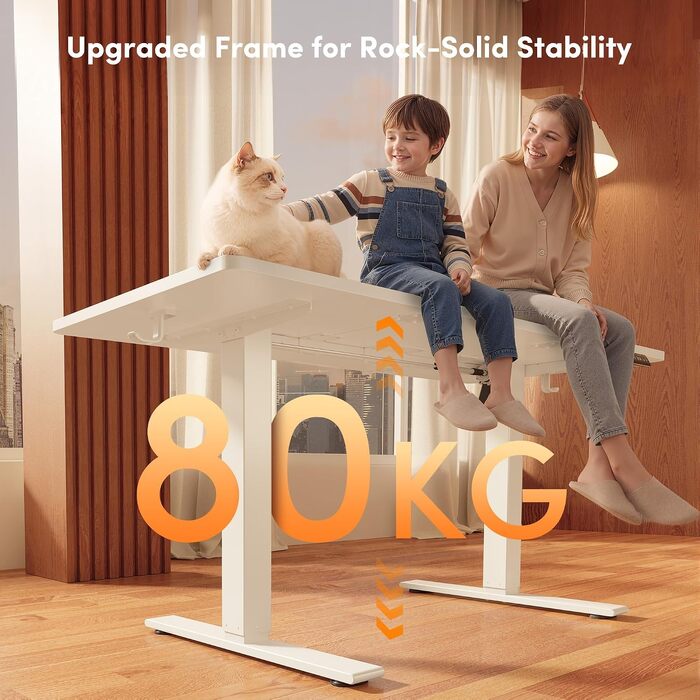 Регульований по висоті письмовий стіл FEZIBO 160x80 см з USB-C та USB-A портами для зарядки, білий