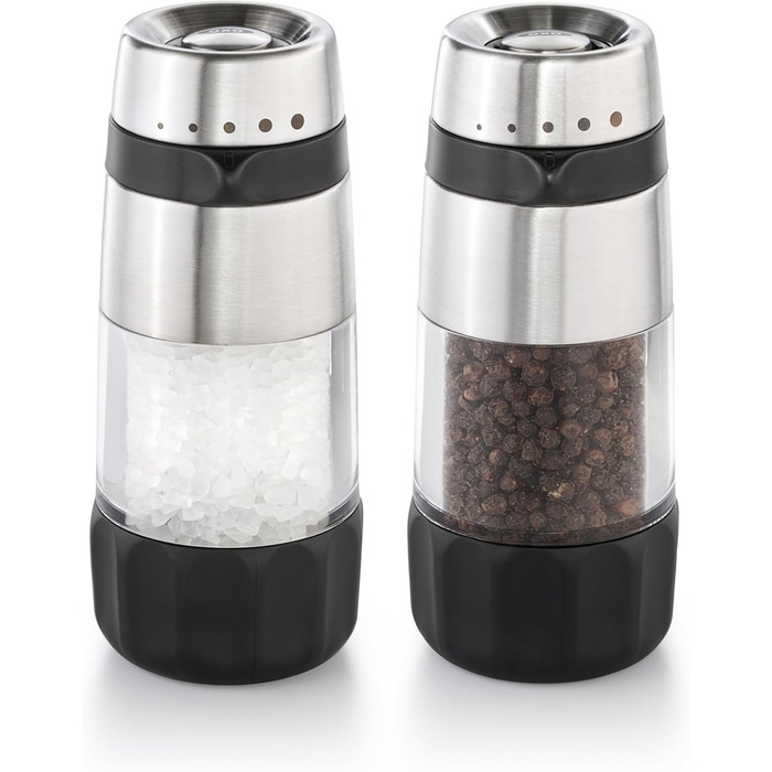 Набір для солі та перцю OXO Good Grips Accent: регульовані млини з кераміки, неслизькі кнопки, зручне заповнення, без мірний дизайн для столу
