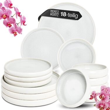 Moritz & Moritz SOLID UNI Dinnerware Set, 6 Persons, Cream, 18-Piece - Modern Stoneware Dinner Set - Microwave & Dishwasher Safe, Dining Dishes, Tableware Service, Combination Service 6 Person Cream Dinnerware Set (6 Person)