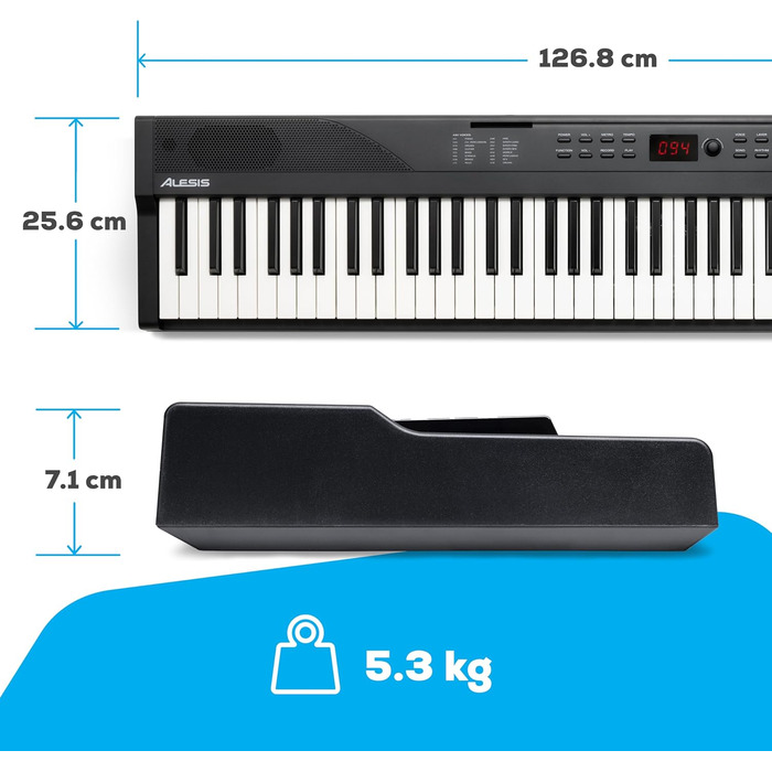Клавіатура Alesis E-Piano з 88 клавішами, 480 звуків, USB-MIDI, динаміками, аксесуарами та уроками для початківців