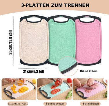 Набір дерев'яних обробних дощок з пшеничного соломи (3 шт.) - безпечні, легкі, з антиковзким покриттям, для кухні