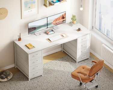 Комп'ютерний стіл Coleshome з 8 висувними ящиками з тканини, 140x48 см, білий. Зберігання, для офісу, дому, ігровий стіл.