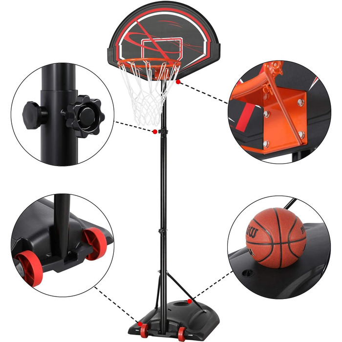 Yaheetech Portable Outdoor Basketball Hoop Stand with Wheels - Adjustable Height 217-277cm Black
