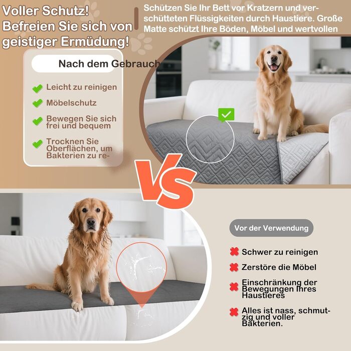 Водонепроникний килимок для собак GYURO, двосторонній, міцний, для дивану та ліжка, можна прати, для собак та котів (77*178CM, 208*208CM), сірий