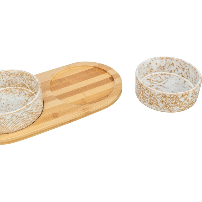 TRIXIE Ceramic & Bamboo Dog Bowl Set - 800ml, for Small & Medium Dogs, Dishwasher Safe, Durable