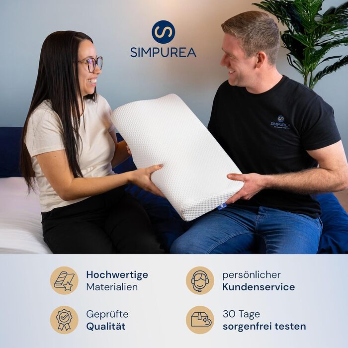 SIMPUREA® Ортопедична подушка для сну – ергономічна подушка для підтримки шиї з віскоеластичної піни пам'яті та дихаючого бамбукового чохла – для тих, хто спить на спині, боці та животі, біла (білий, шиншила)