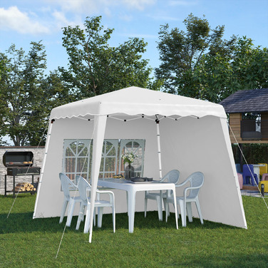 Outsunny Folding Gazebo 2.4 x 2.4m Gazebo with Adjustable Side Walls Party Tent with UV Protection, Folding Tent with Carry Bag for Garden, Balcony, Oxford, Steel, White | Aosom