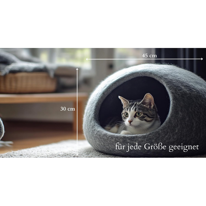 Cat Cave Cat Bed Cat House XL – also suitable for large cats – robust on the outside & cuddly soft on the inside – 5 colors – finest wool – Light Grey