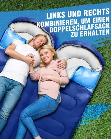 Спальний мішок 3-4 сезони, водонепроникний, ультралегкий, 220*75см (Блакитний) - для кемпінгу, подорожей, походів