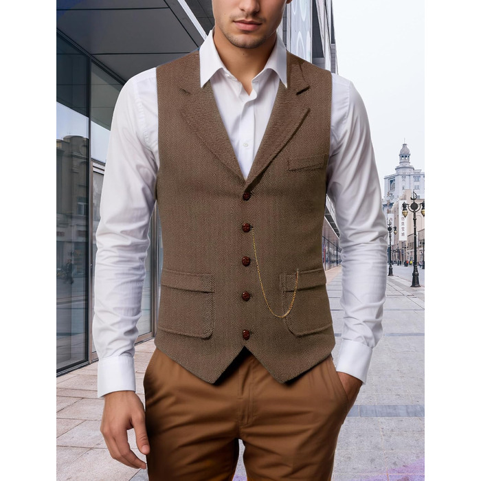 Чоловічий жилет в стилі ретро твід для костюма Slim Fit коричневий AIEEOE XL