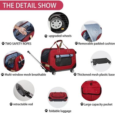 Переносний переноска для тварин з телескопічною ручкою, ролери для собак та котів (червоний)