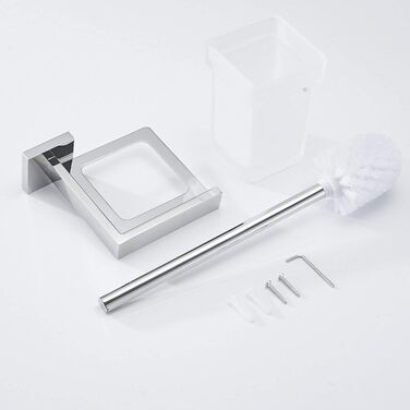 WC brush and holder, wall brush holder, chrome, toilet brush set. Toilet brush set made of 304 stainless steel and frosted glass for bathrooms.