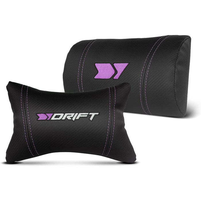 Професійне ігрове крісло DRIFT GAMING DR350 ергономічне, з 4D-підлокітниками, подушками під поперек та шию, нахил 135°, безшумні колеса, чорно-фіолетове