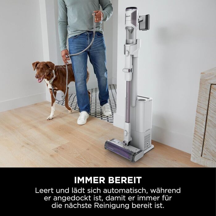 Пылесос Shark Clean & Empty: аккумуляторный, с базой самоочистки, до 40 мин работы, беспроводной, для шерсти животных, ковров и твердых полов, с LED-подсветкой, тихий, белый/синий, BU3521EU