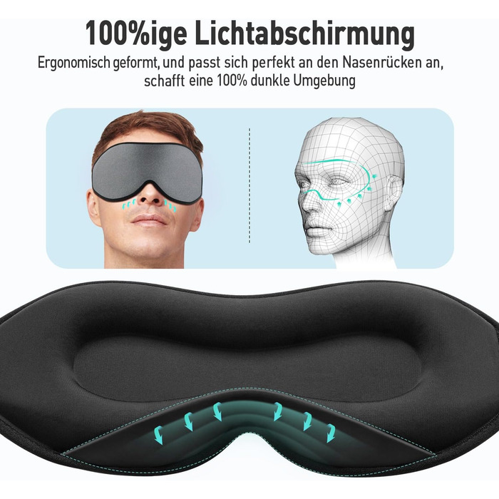 Маска для сну Umisleep для тих, хто спить на боці, 3D-орбіти, регульований ремінець, блокує світло, дихаюча, для чоловіків та жінок, для подорожей та йоги (сіра)