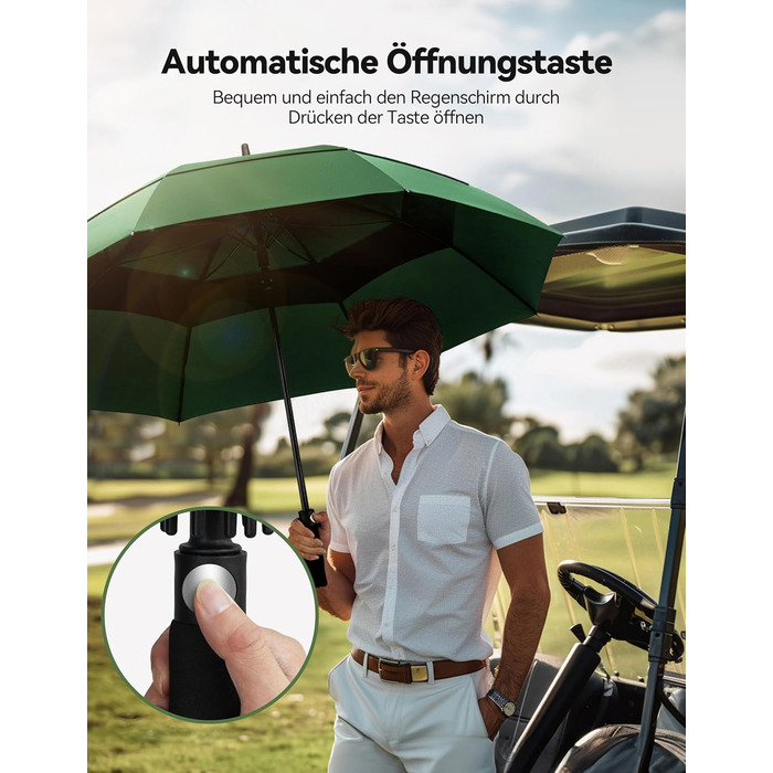 TECKNET Гольф-парасолька XXL, велика парасолька, штормостійка, автоматична, з EVA-ручкою, для жінок та чоловіків (зелена, діаметр 150 см)