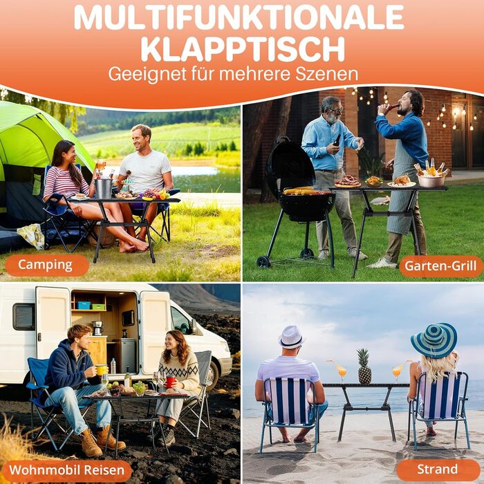 FUNYKICH Стіл для кемпінгу складний 82 x 40 см, регульована висота (44/70 см), легка збірка, портативний, з сітчастою кишенею, алюмінієва поверхня, для барбекю, кемпінгу, вечірок, саду (89 x 40 x 51/63/67/71 см)