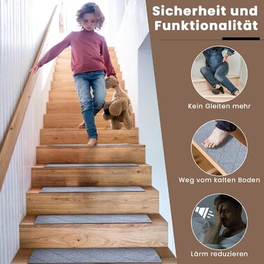 Килимок на сходи, 15 шт., самоклеючий, антиковзкий, для дому, можна різати, багаторазовий, захист від ковзання для дітей, домашніх тварин та літніх людей (55х19 см) (65х20 см, сірий)