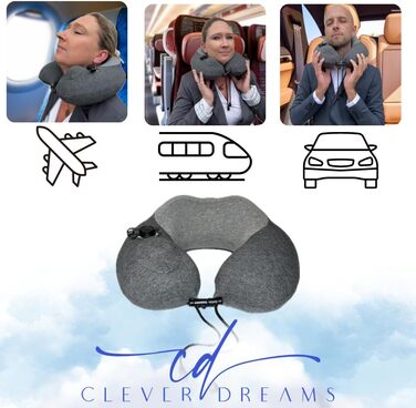 Clever Dreams Neck Pillow Airplane Travel Pillow Inflatable 2 in 1 with Memory Foam Foam Neck Pillow Car Travel Pillow Inflatable Neck Support for Adults Breathable and Adjustable