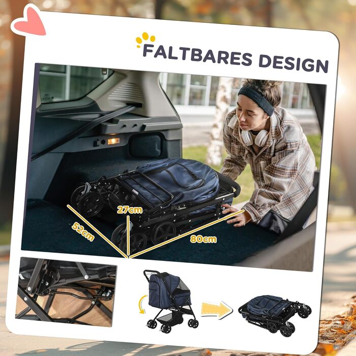 PawHut Buggy для собак та котів: зручний візок для вигулу домашніх тварин, блакитний, 76,5 x 52 x 95 см