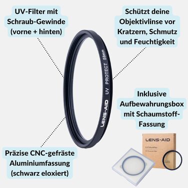 Фільтр об'єктива Lens-Aid UV B270 – захист від ультрафіолету, нанопокриття, анти-блік, 58 мм