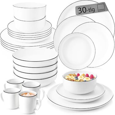 SÄNGER Marlo Black Rim: 30-ти елементний сервіз для 6 осіб (посуд) | PREMIUM COLLECTION