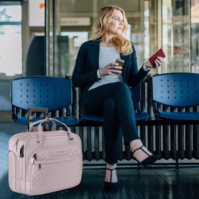 EMPSIGN Trolley Business Rolling Laptop Bag with Wheels, Rolling Laptop Case for Women Fits up to 15.6 Inch Laptop Briefcase on Wheels, Water-Resistant, with RFID Pockets, Pink