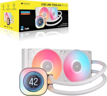 Рідинне охолодження процесора Corsair iCUE LINK Titan 360 RX LCD (Білий) — FlowDrive, 3x 120мм RGB вентилятори, сумісність з Intel LGA 1851/1700 та AMD AM5/AM4, AIO