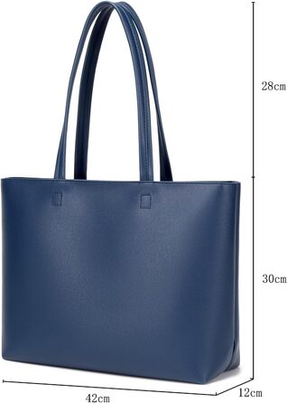 Жіноча сумка-шопер Tote Bag з PU шкіри для роботи, школи, покупок, темно-синя з блискавкою та внутрішніми кишенями
