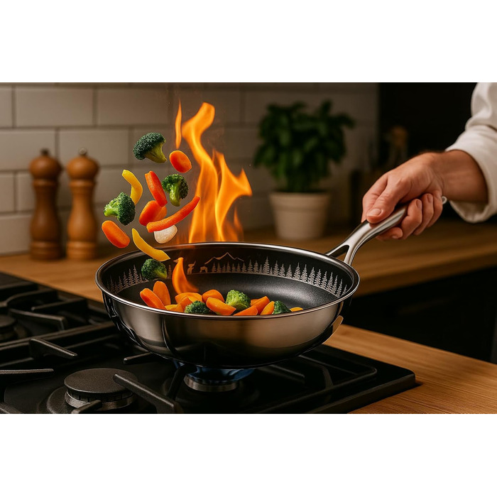 FIXLINE Black Forest Frying Pan 28cm - RED Design - Scratch-Resistant PTFE-Free Coating - Compatible with All Cooktops (including Induction) - Oven Safe up to 250°C - Easy Cleaning - Ideal Gift