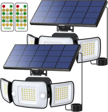 INTELAMP Solar Lights for Outdoors with Motion Sensor, 6000 mAh Solar with Remote Control, 1200LM, 270° Wide-Angle Solar Lights, IP65 Waterproof for Porch and Garages (2 Pack - 2.7M Cable)