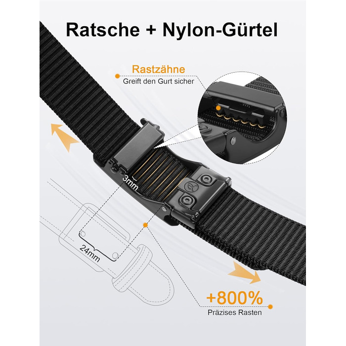 Чоловічий шкіряний ремінь JUKMO з автоматичною застібкою, нейлон 3,8 см, розмір M (91-105 см), чорний