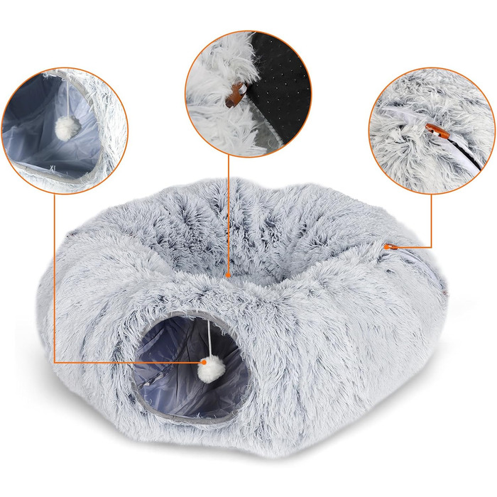 Туннель для котів Caliyo з місцем для сну, інтерактивна іграшка для котів, сірий (85×26 см)