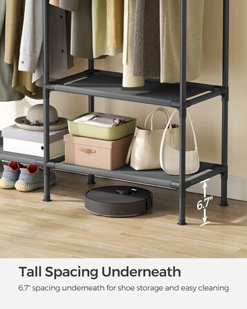 SONGMICS Robuster стійка для одягу, 165 см, чорна, з полицями та штангами, загальне навантаження 109,8 кг, для гардеробу, спальні