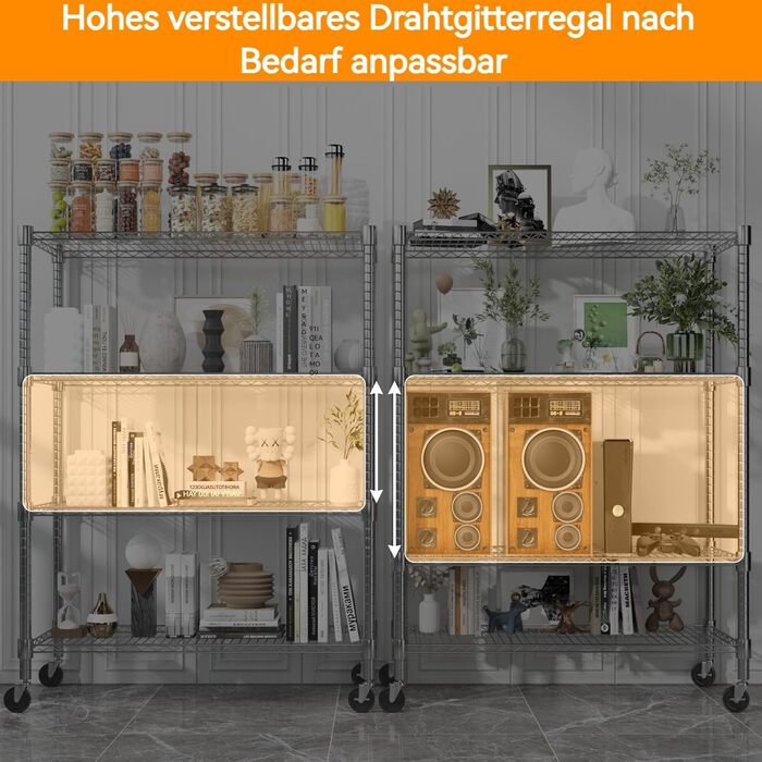 Adjustable 5-Tier Wire Shelving Unit with Wheels and Leveling Feet