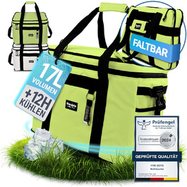Large Cooler Bag 30L +12h Cooling - Ideal for Shopping, Car & Work - Insulated Bag, Thermos Bag, Lunch Bag & Picnic Bag - Large Cooler Bag - Men's Lunch Bag - Lunch Bag (Green - 17L)