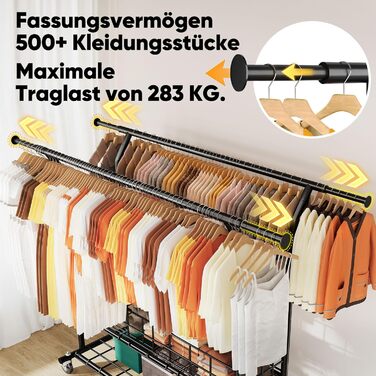 Підставка для одягу HOKEEPER на коліщатках, важка, з подвійною перекладиною, до 283 кг, D004K