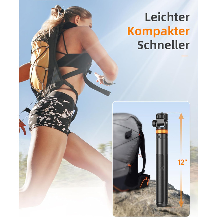 Штатив для смартфона та селфі-палки з пультом дистанційного керування, 158 см, карбоновий, чорний