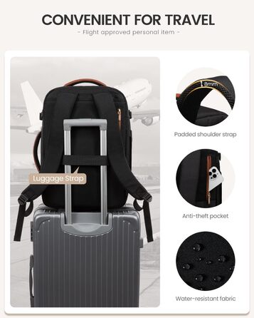 Чоловічий/Жіночий рюкзак OVEVOOK для ручної поклажі, 40 л, валіза-рюкзак для подорожей, з відділенням для ноутбука, водонепроникний, для ділових поїздок та вихідних (L, чорно-бежево-коричневий)