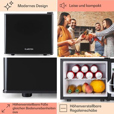 Міні-холодильник Klarstein для напоїв та догляду за шкірою, 17 л, чорний, 0-15°C, 3 режими охолодження, для дому, офісу, кемпінгу