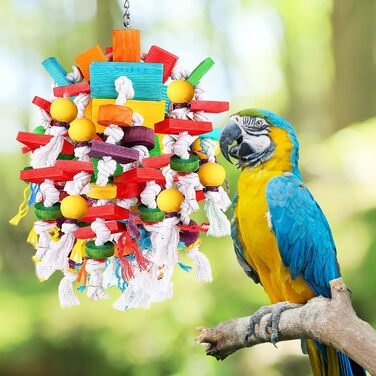 Bird Parrot Chewing Toy, Multi-Colored Wooden Block Tearing Toy, Best Bird Toy for African Grey Parrots, Macaws, Cockatoos, and a Variety of Amazon Parrots