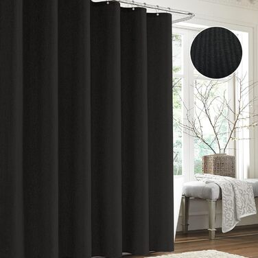 Штора для ванної Waffel з кільцями, водовідштовхувальна, антигрибкова, льон-чорний, 182x182 см (H244 x B182 см)
