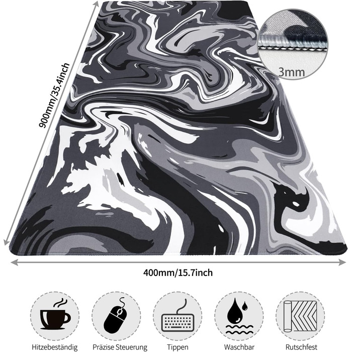 Ігровий килимок для миші та клавіатури Topographie White, 900x400 мм, великий білий килимок з прошитими краями та вологозахистом