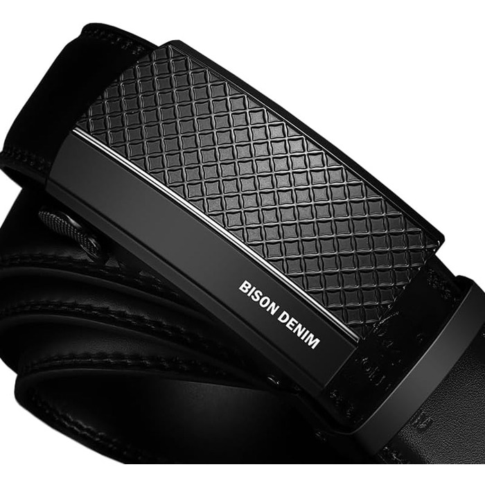 Чоловічий шкіряний ремінь BISON DENIM з автоматичною застібкою-разом - для ділового костюма, ширина 35 мм, чорний