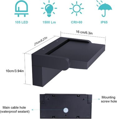 Зовнішня LED-стінна лампа Klighten 24W, IP65, 1500 Lumen, 3000K, Anthrazit