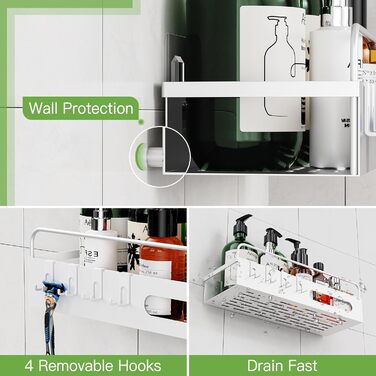 Полка для душу Uamector без свердління - Дзеркальна полиця для ванної кімнати, нержавіюча сталь, 2 шт. (3 шт. залізні пластини, білий)